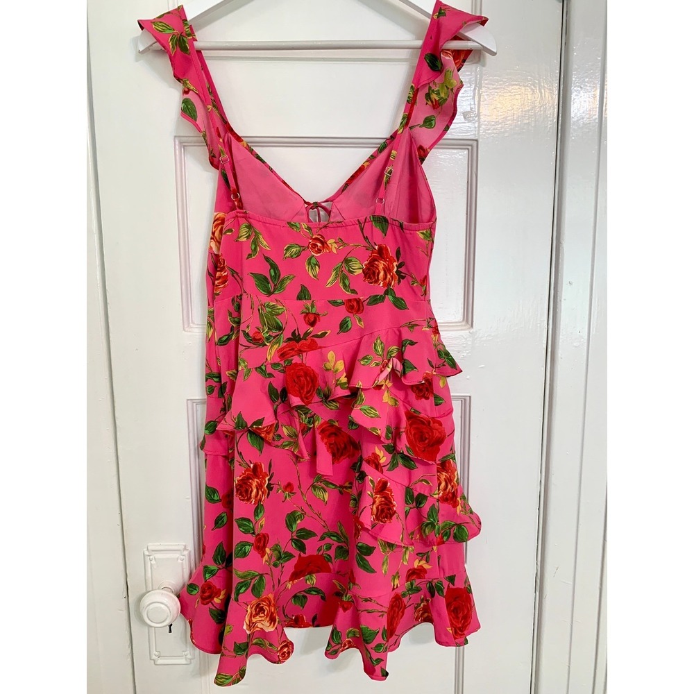 Signature NWT Rose Pink Floral Ruffle Tiered Summer Mini Dress Fuchsia Small - Picture 16 of 16